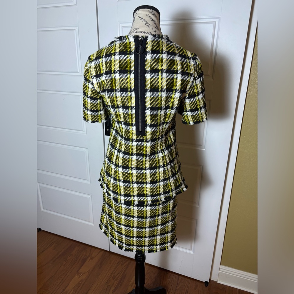 Akris Punto Tweed Knit Blouse and Skirt Set Yellow Black Plaid US 4 - Picture 8 of 15